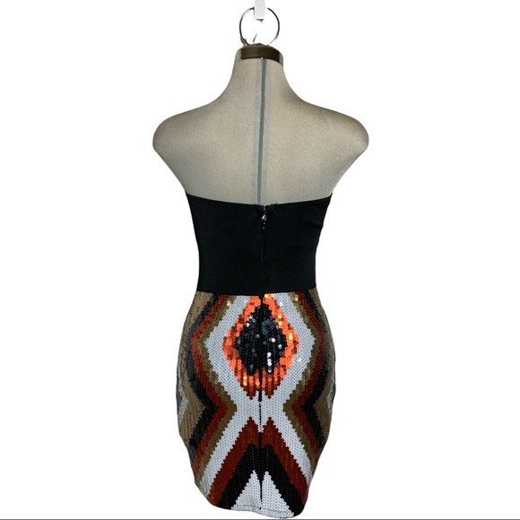 BEBE  Luxury Strapless Black  Multicolour Sequin Cocktail Dress Size S - Picture 11 of 14